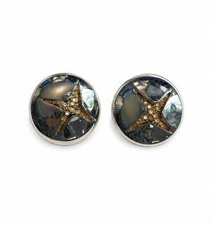 Pallas VTG Costume Jewelry Silver Clip Earrings Gold & Rhinestone Details